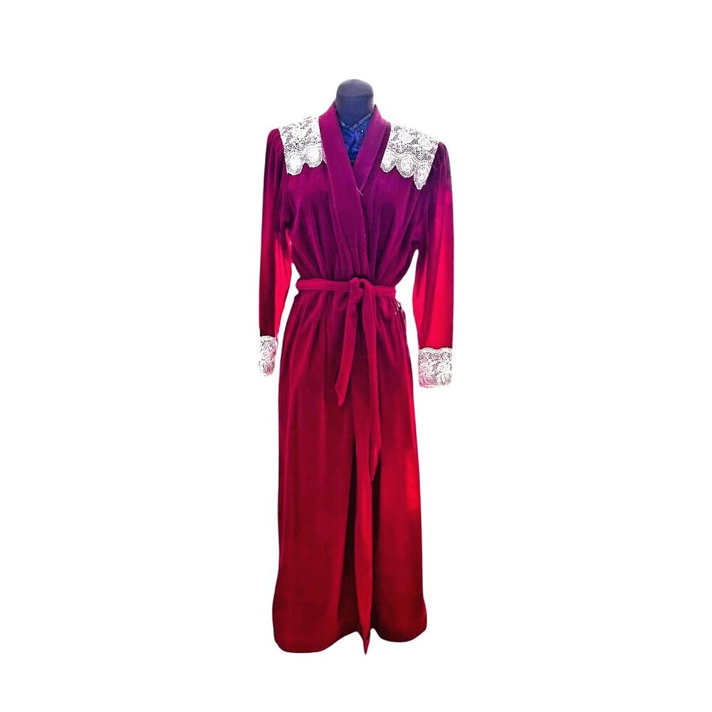 Vintage Christian Dior Lingerie Velvet Hostess Robe Lace Trim ILGWU Medium
